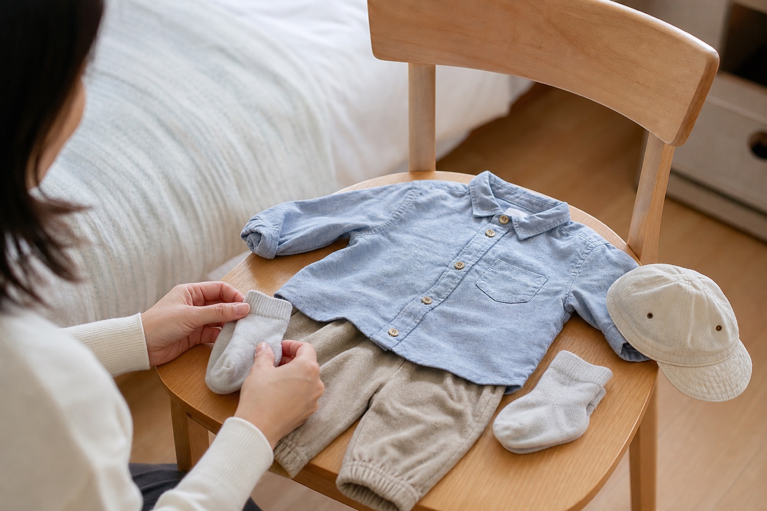 翌朝のために椅子へ用意した子どもの服