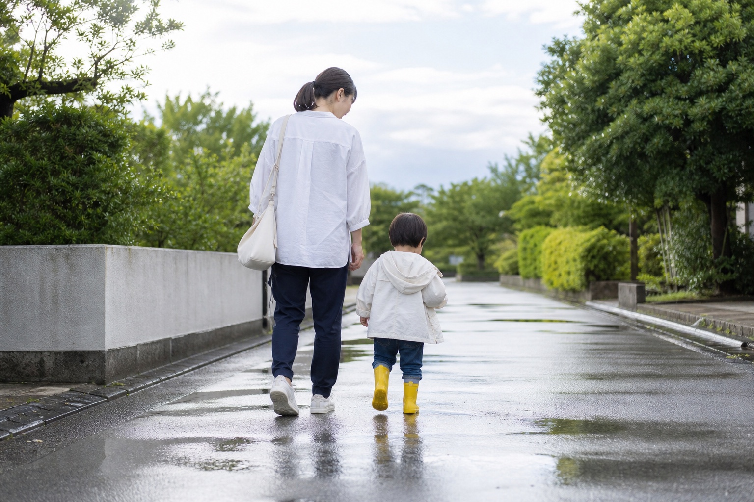 子どもと過ごす、雨上がりの夕方散歩