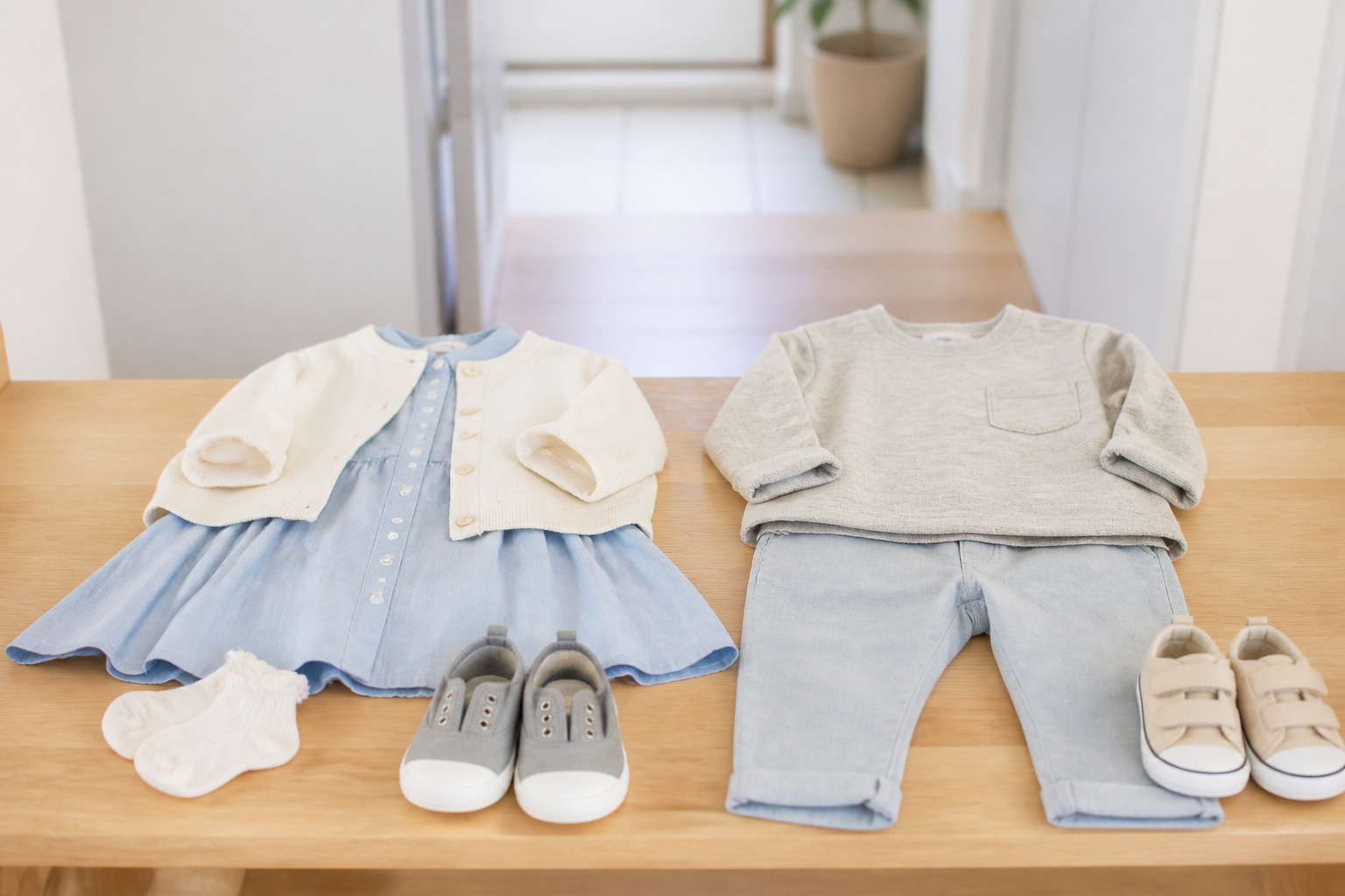 朝に選びやすいよう二組だけ用意した子ども服