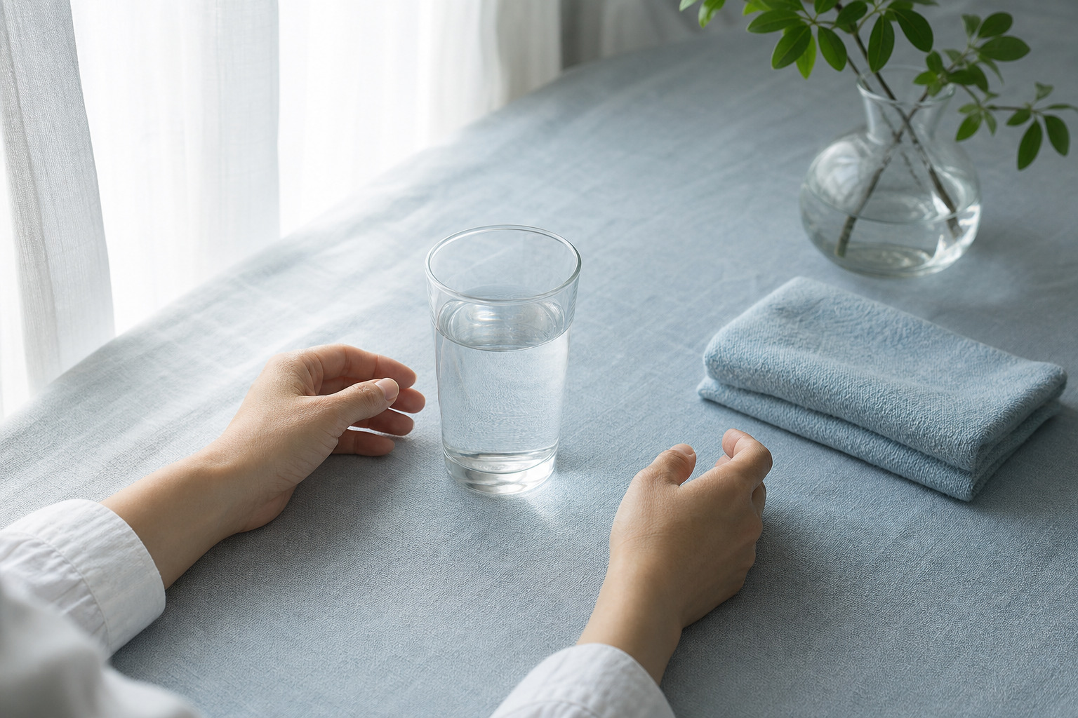 親が水を飲んで気持ちを整えるイメージ